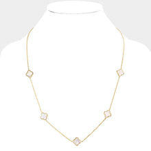 Load image into Gallery viewer, White Gold Dipped Brass Metal Quatrefoil Station Necklace
