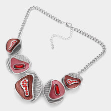 Load image into Gallery viewer, Red Colored Textured Metal Bib Collar Necklace

