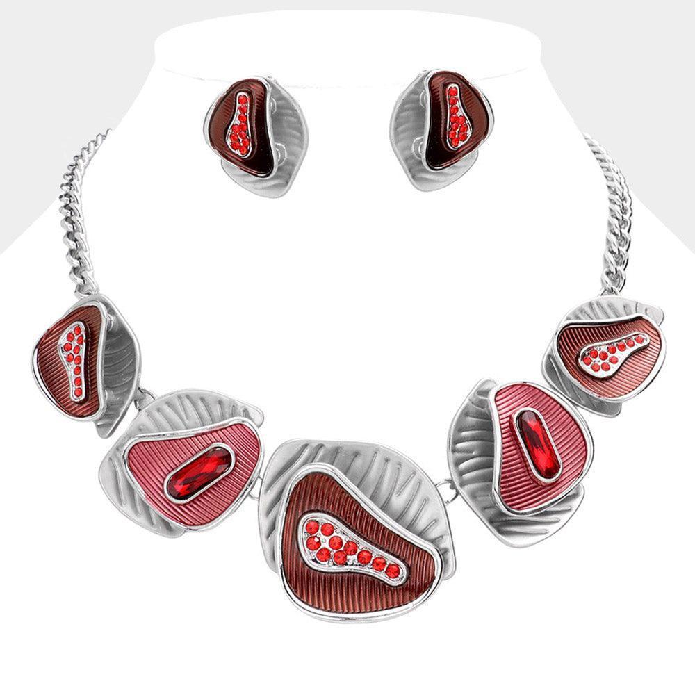 Red Colored Textured Metal Bib Collar Necklace - Jewelry Store by Erik Rayo