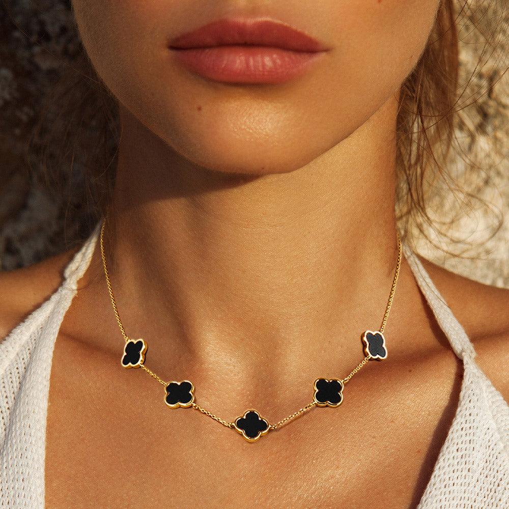 Gold Gold Dipped Quatrefoil Station Necklace