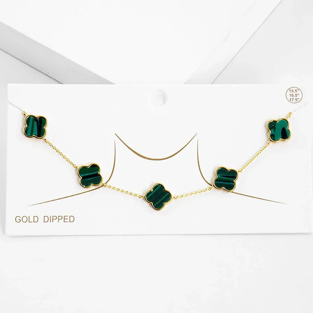 Green Gold Dipped Quatrefoil Station Necklace - Jewelry Store by Erik Rayo