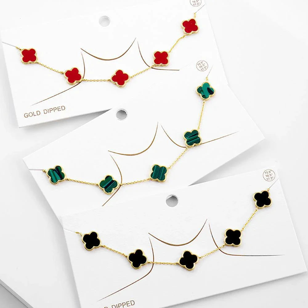 Green Gold Dipped Quatrefoil Station Necklace - Jewelry Store by Erik Rayo