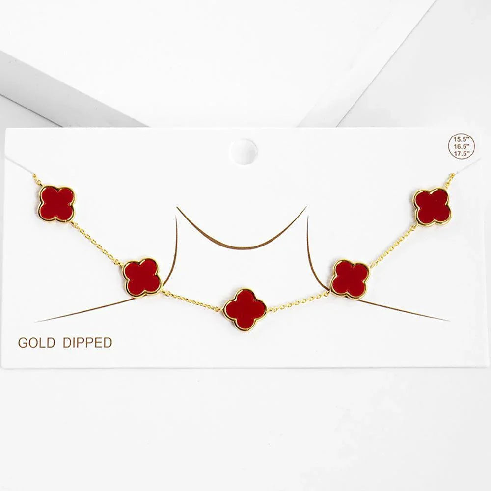 Red Gold Dipped Quatrefoil Station Necklace - Jewelry Store by Erik Rayo