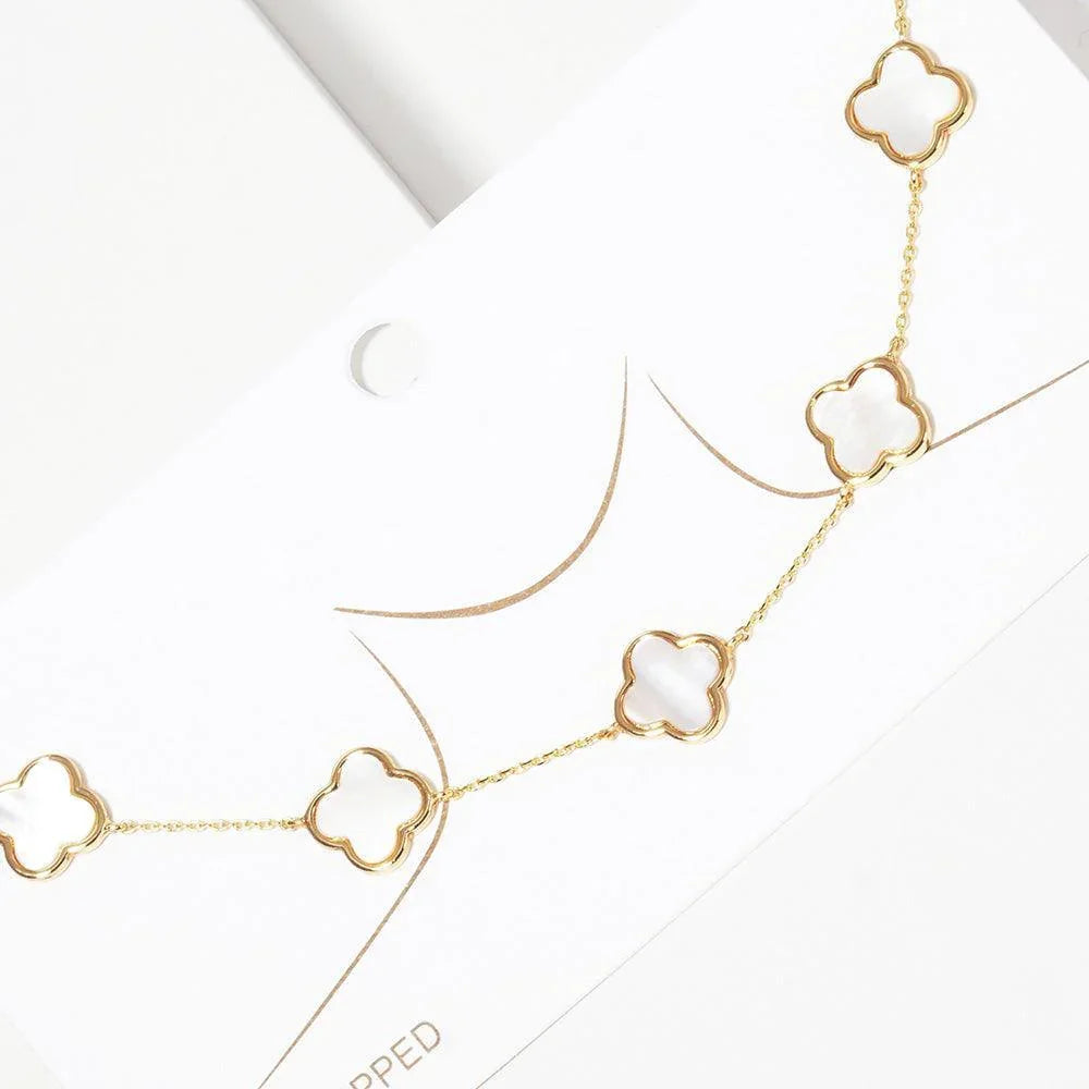 Gold Gold Dipped Mother of Pearl Quatrefoil Station Necklace - Jewelry Store by Erik Rayo
