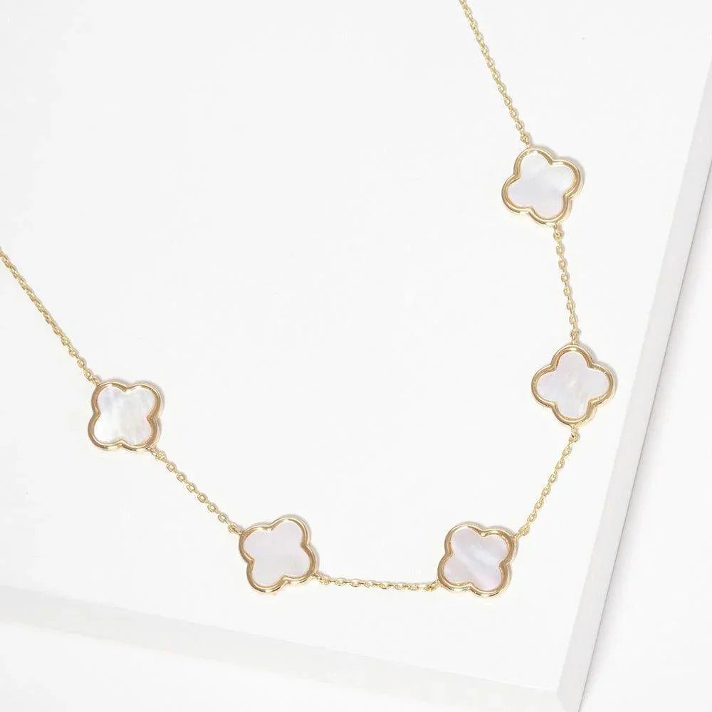 Gold Gold Dipped Mother of Pearl Quatrefoil Station Necklace - Jewelry Store by Erik Rayo