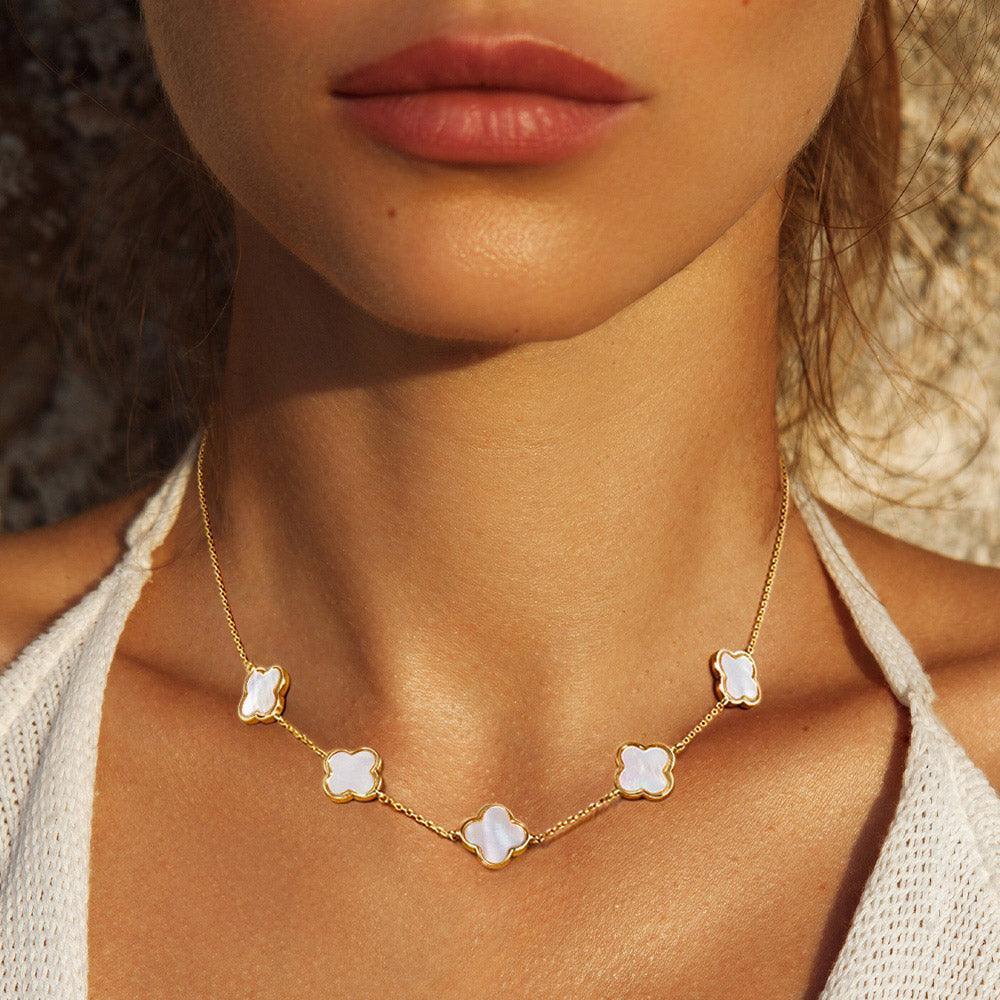Gold Gold Dipped Mother of Pearl Quatrefoil Station Necklace - Jewelry Store by Erik Rayo