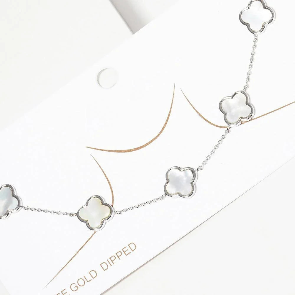Gold White Gold Dipped Mother of Pearl Quatrefoil Station Necklace - Jewelry Store by Erik Rayo