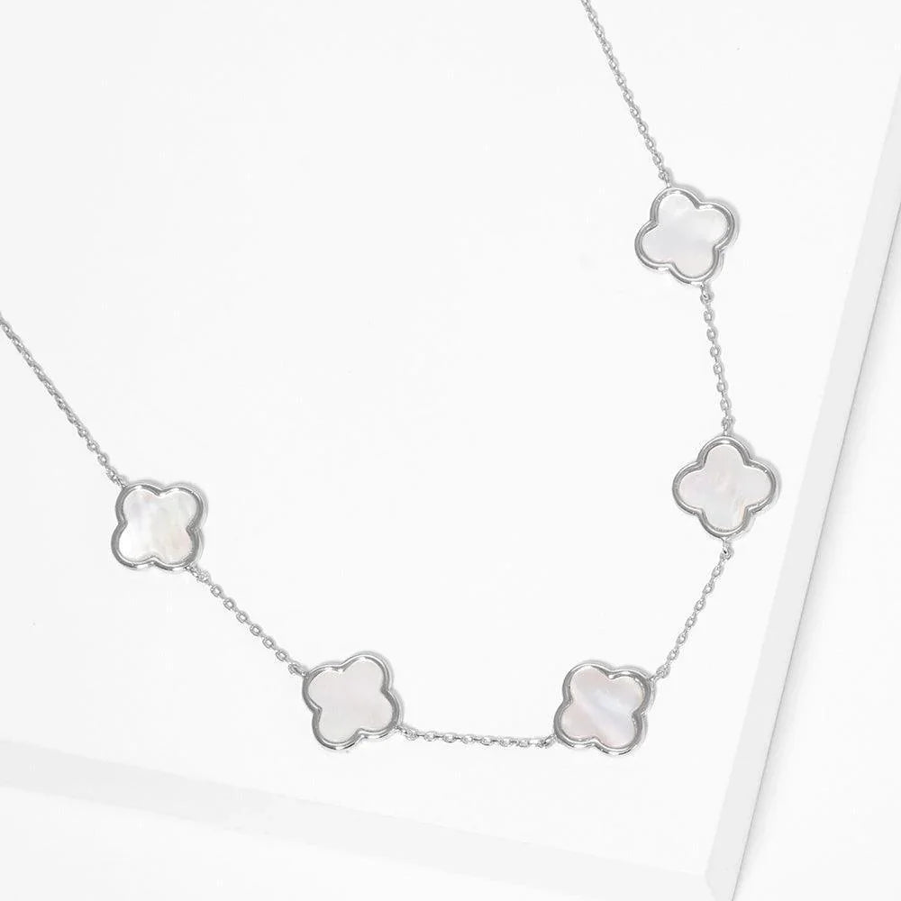 Gold White Gold Dipped Mother of Pearl Quatrefoil Station Necklace - Jewelry Store by Erik Rayo