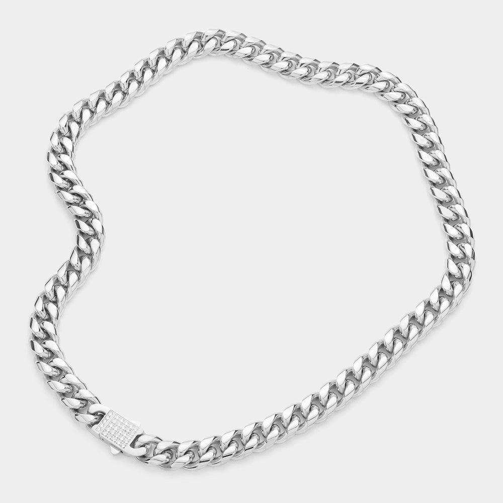 Stainless Steel CZ Embellished Metal Chain Link Necklace - Jewelry Store by Erik Rayo
