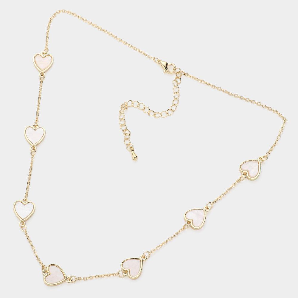 Mother Of Pearl Heart Station Necklace - Jewelry Store by Erik Rayo