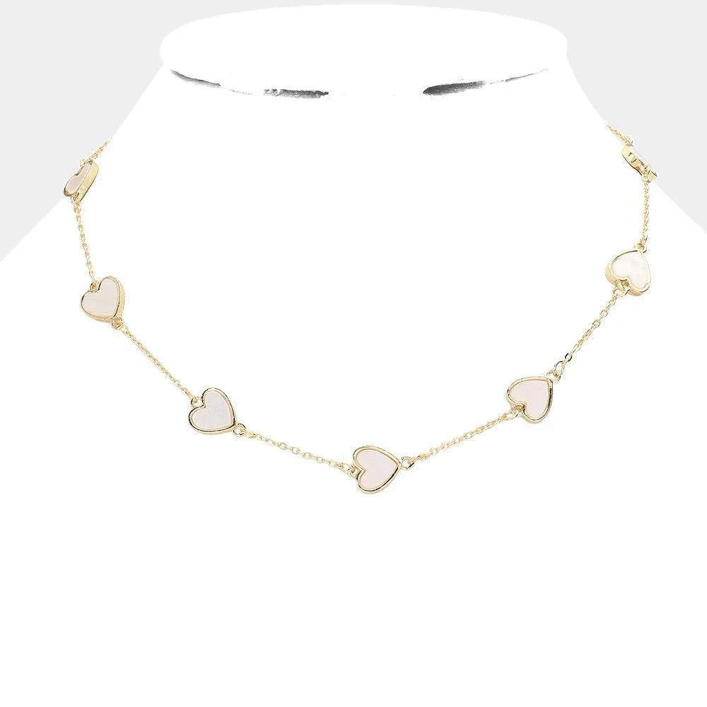 Mother Of Pearl Heart Station Necklace - Jewelry Store by Erik Rayo