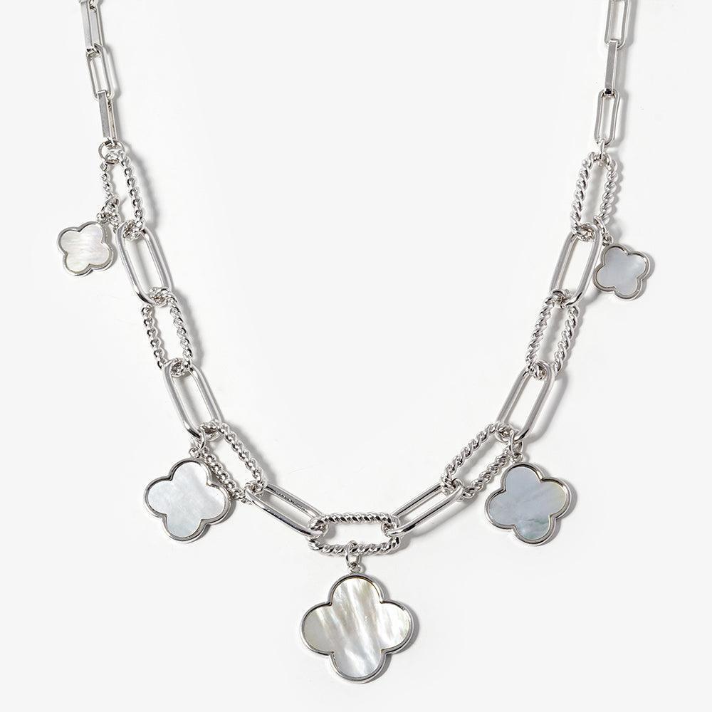 White Gold Dipped Mother Of Pearl Multi Quatrefoil Pendant Necklace - Jewelry Store by Erik Rayo