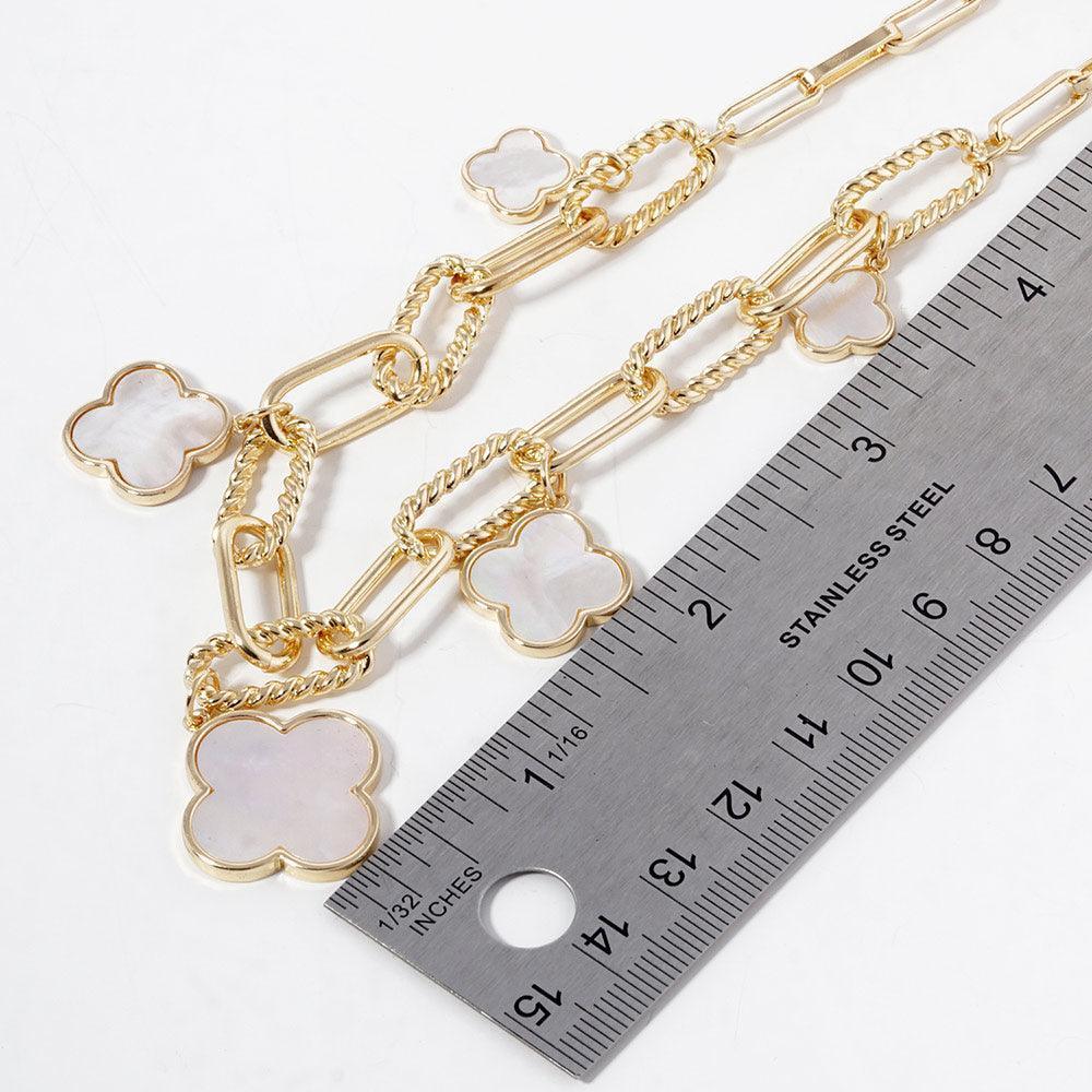 White Gold Dipped Mother Of Pearl Multi Quatrefoil Pendant Necklace - Jewelry Store by Erik Rayo