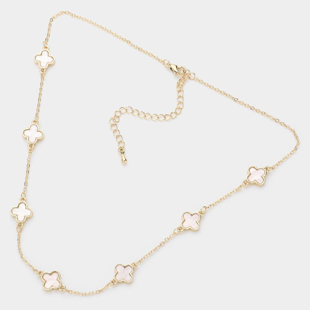 Mother Of Pearl Quatrefoil Station Necklace - Jewelry Store by Erik Rayo