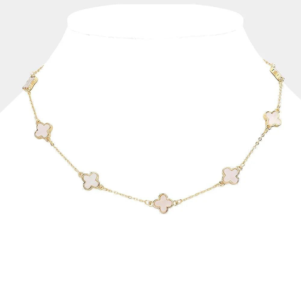 Mother Of Pearl Quatrefoil Station Necklace - Jewelry Store by Erik Rayo