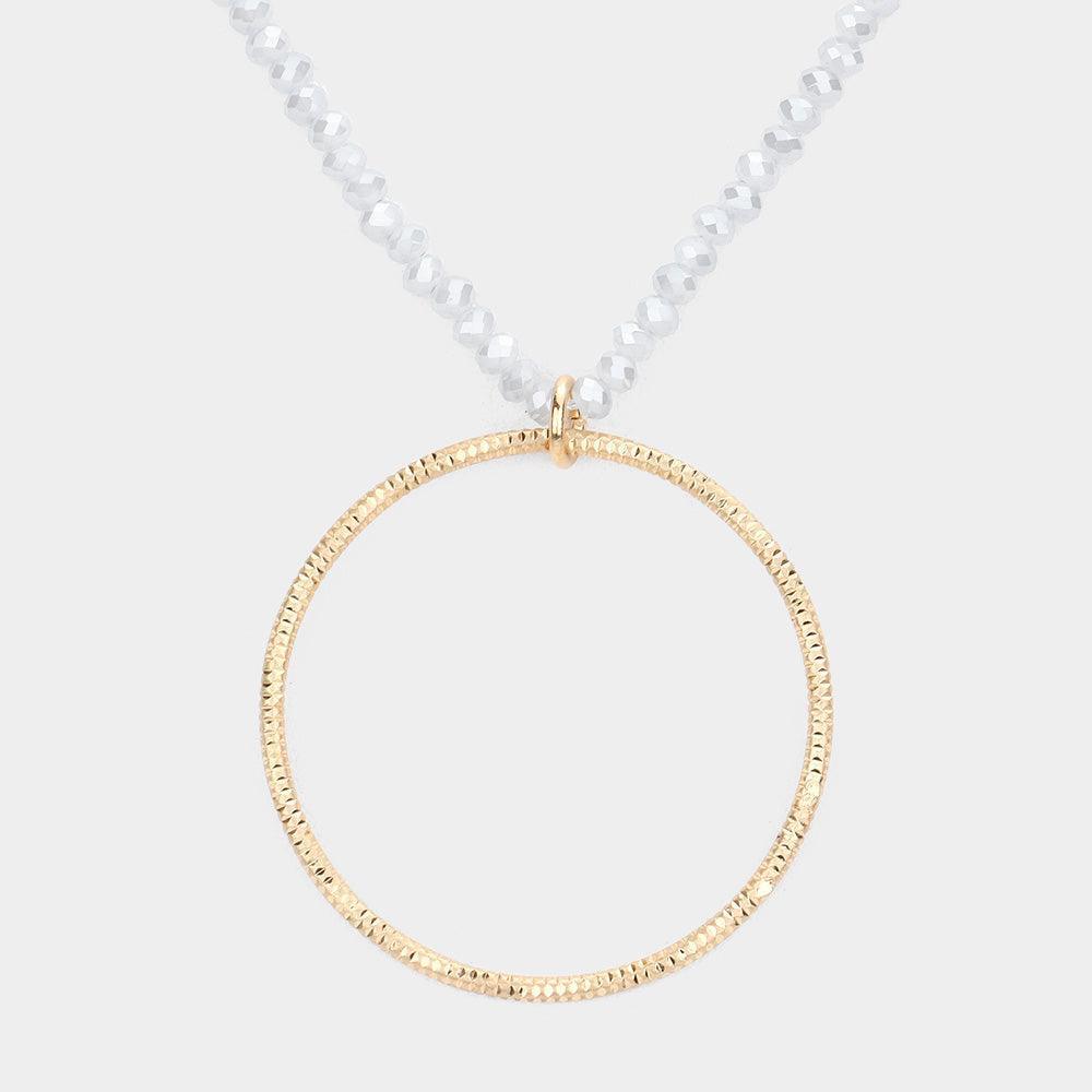 Gray Open Metal Circle Pendant Faceted Beaded Necklace - Jewelry Store by Erik Rayo
