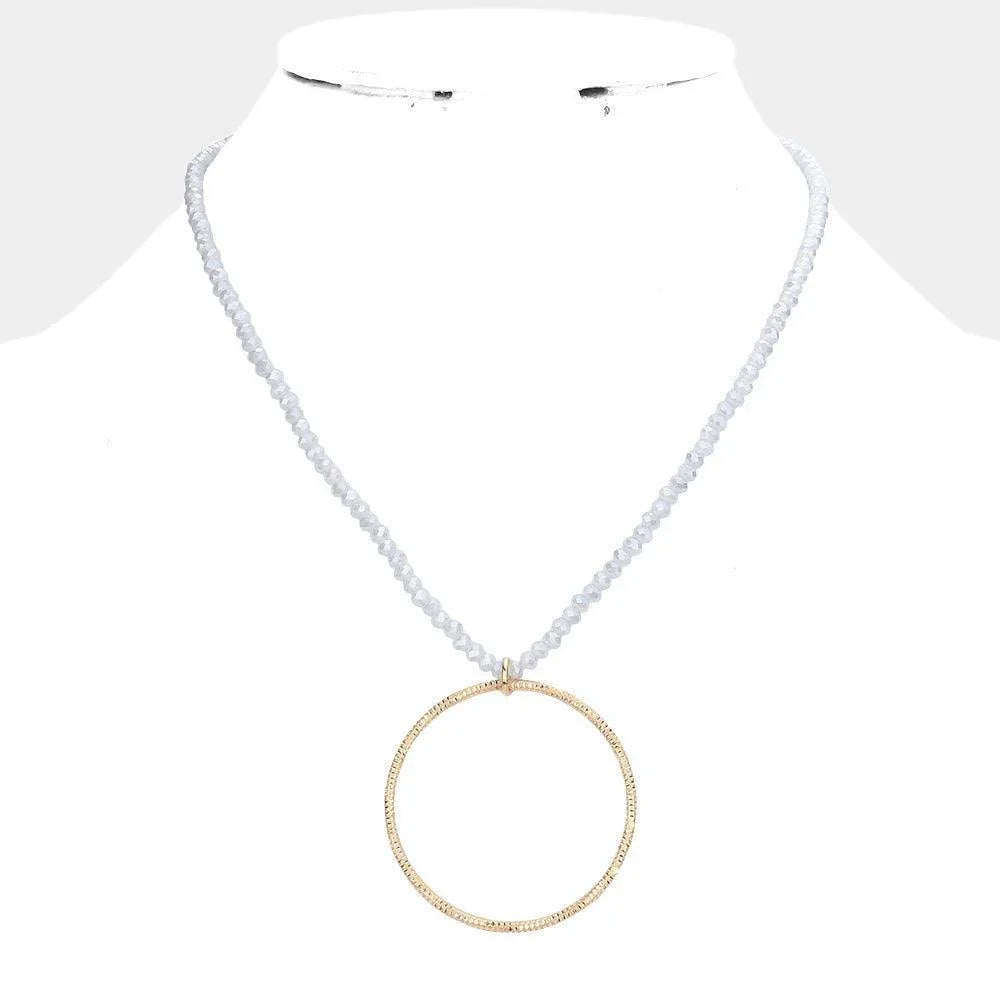 Gray Open Metal Circle Pendant Faceted Beaded Necklace - Jewelry Store by Erik Rayo