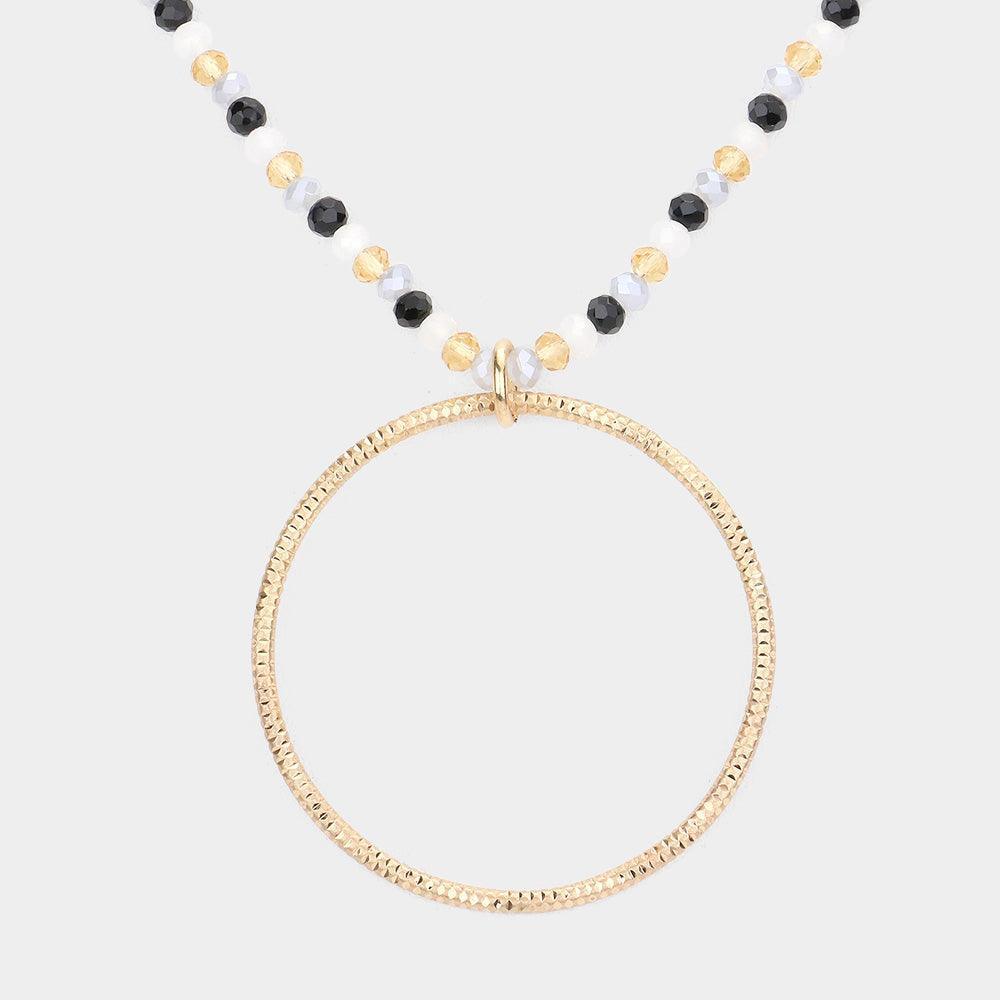 Open Metal Circle Pendant Faceted Beaded Necklace - Jewelry Store by Erik Rayo