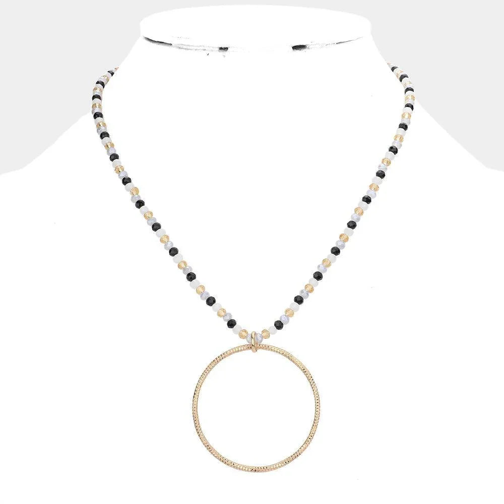 Open Metal Circle Pendant Faceted Beaded Necklace - Jewelry Store by Erik Rayo