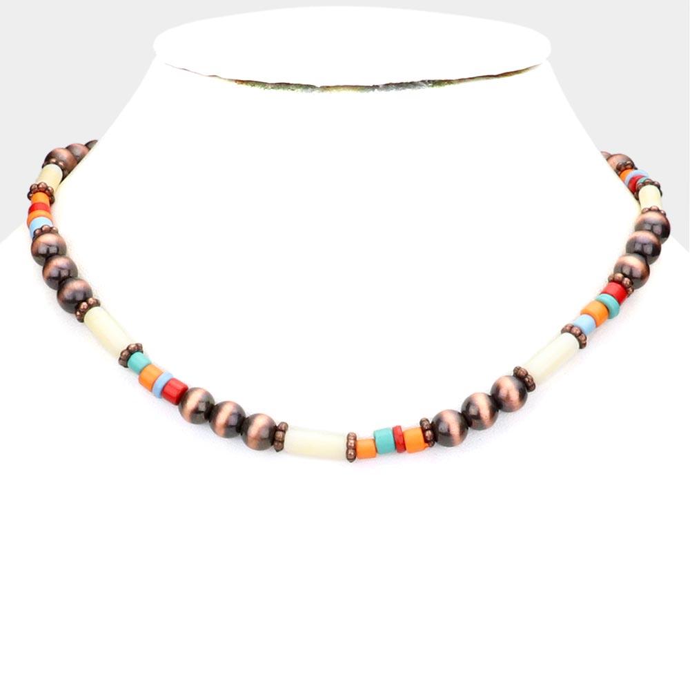 Burnished Metal Ball Beaded Necklace - Jewelry Store by Erik Rayo