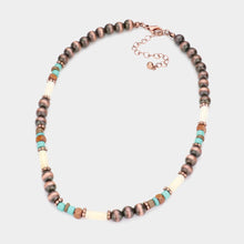 Load image into Gallery viewer, Turquoise Burnished Metal Ball Wood Beaded Necklace
