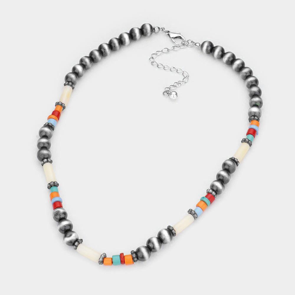Silver Burnished Metal Ball Beaded Necklace - Jewelry Store by Erik Rayo