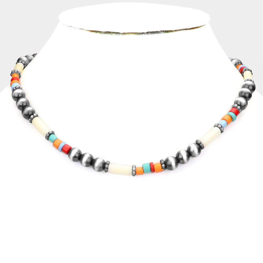 Silver Burnished Metal Ball Beaded Necklace - Jewelry Store by Erik Rayo