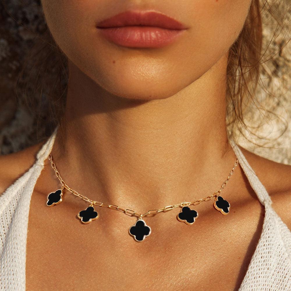 Gold Gold Dipped Quatrefoil Pendant Station Necklace - Jewelry Store by Erik Rayo