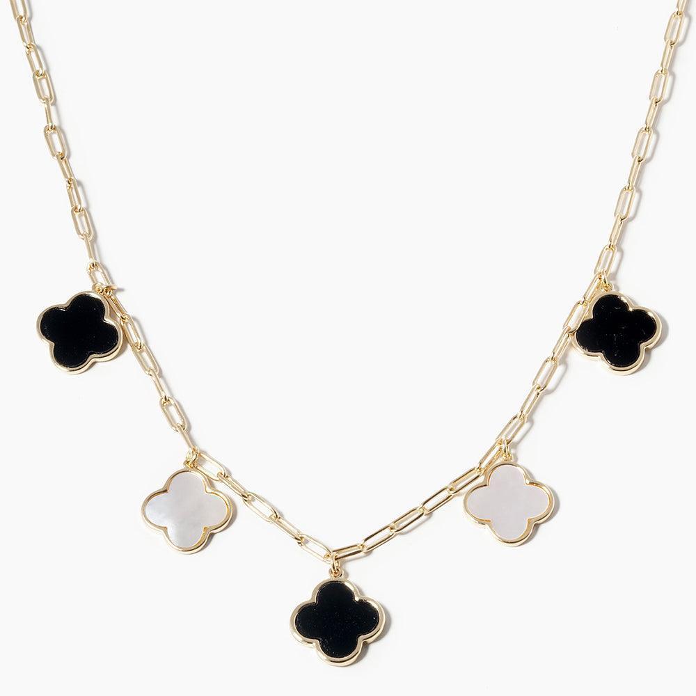 White Gold Dipped Quatrefoil Pendant Station Necklace - Jewelry Store by Erik Rayo