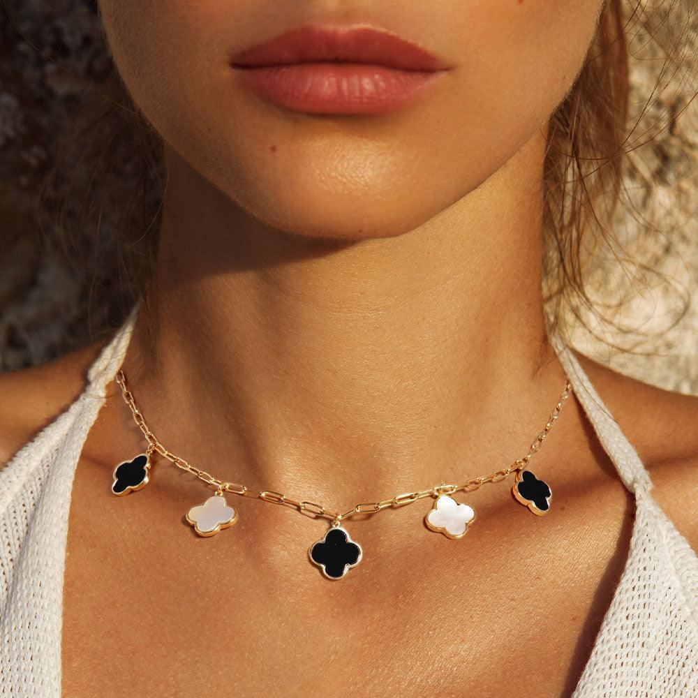 White Gold Dipped Quatrefoil Pendant Station Necklace - Jewelry Store by Erik Rayo