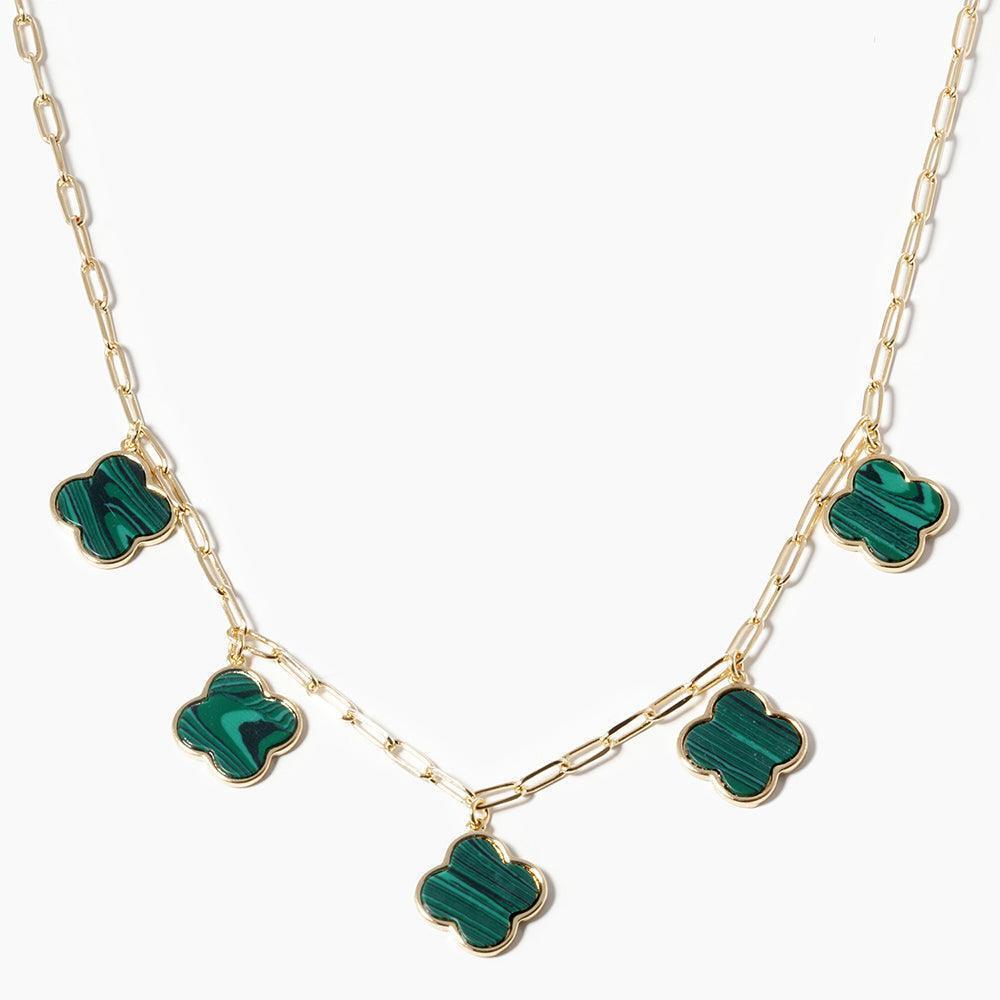 Green Gold Dipped Quatrefoil Pendant Station Necklace - Jewelry Store by Erik Rayo