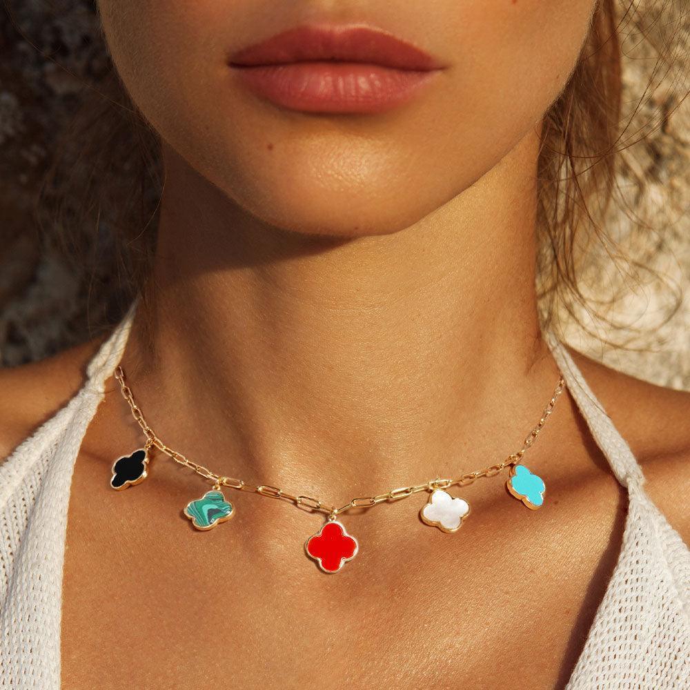 Gold Gold Dipped Quatrefoil Pendant Station Necklace - Jewelry Store by Erik Rayo