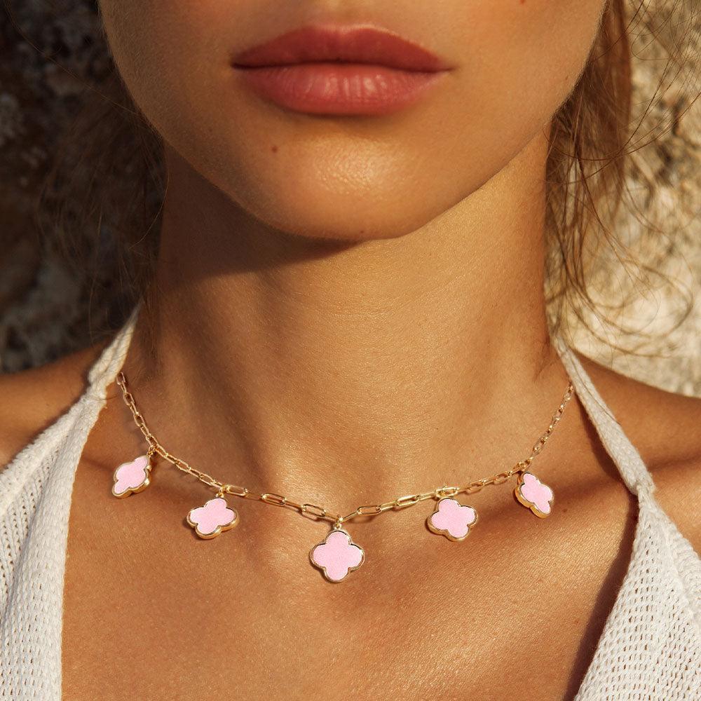 Pink Gold Dipped Quatrefoil Pendant Station Necklace - Jewelry Store by Erik Rayo