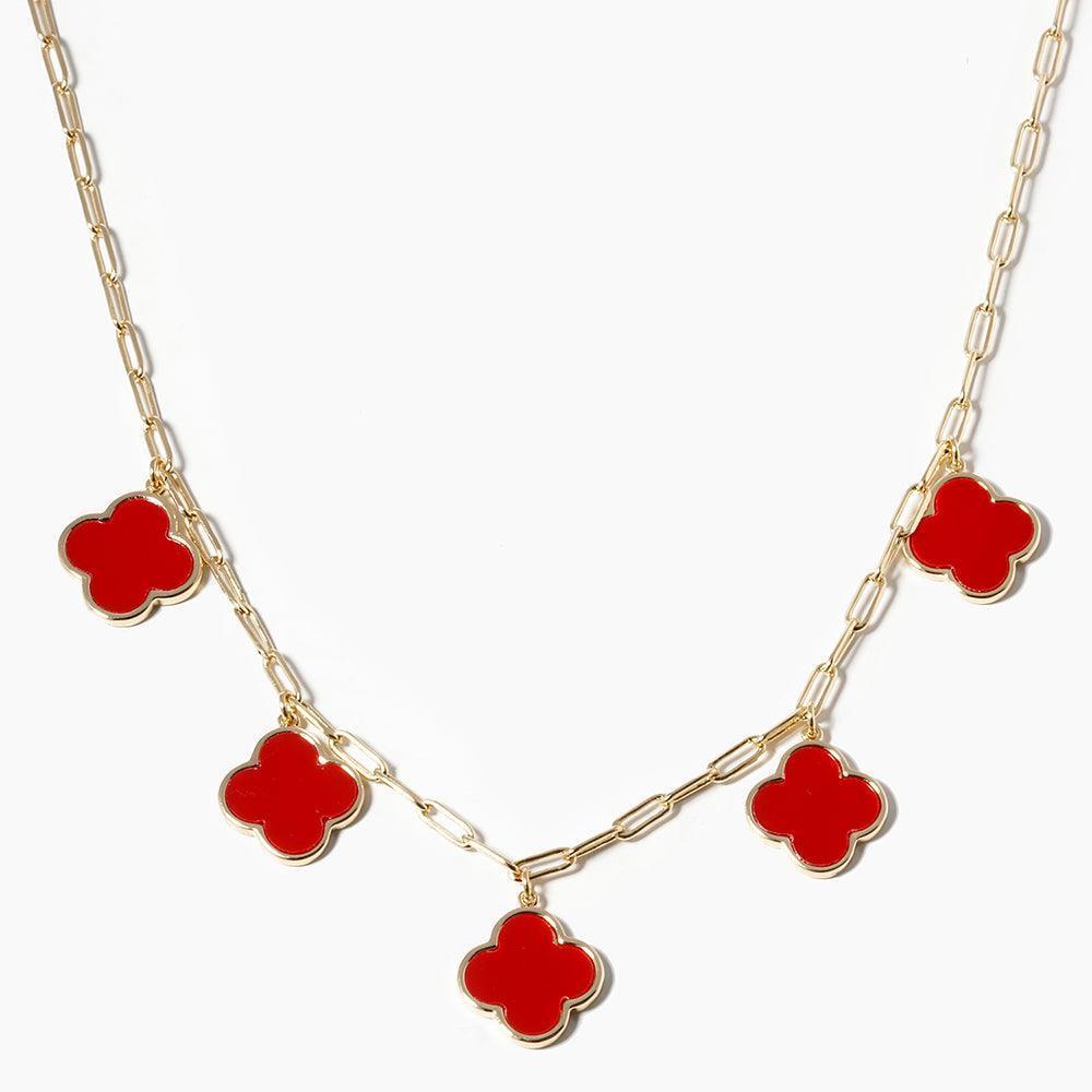 Red Gold Dipped Quatrefoil Pendant Station Necklace - Jewelry Store by Erik Rayo