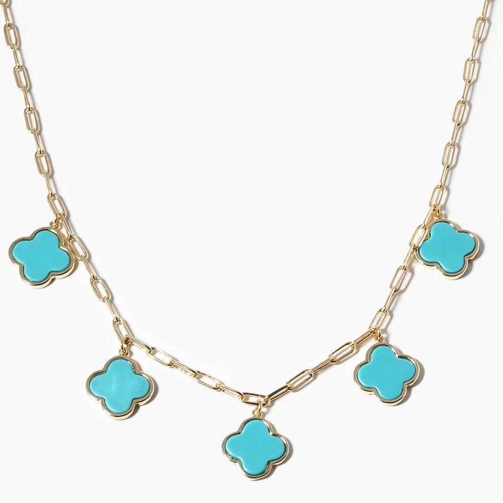 Turquoise Gold Dipped Quatrefoil Pendant Station Necklace - Jewelry Store by Erik Rayo