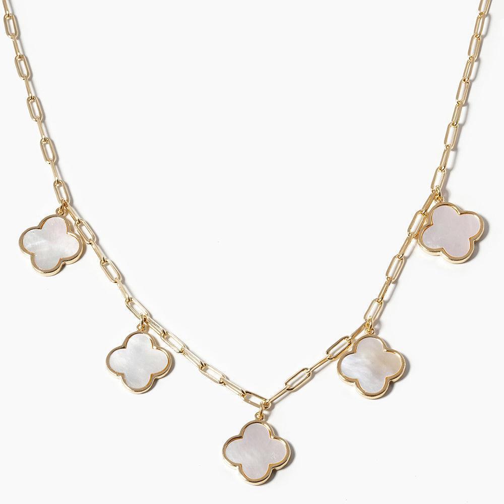 White Gold Dipped Quatrefoil Pendant Station Necklace - Jewelry Store by Erik Rayo