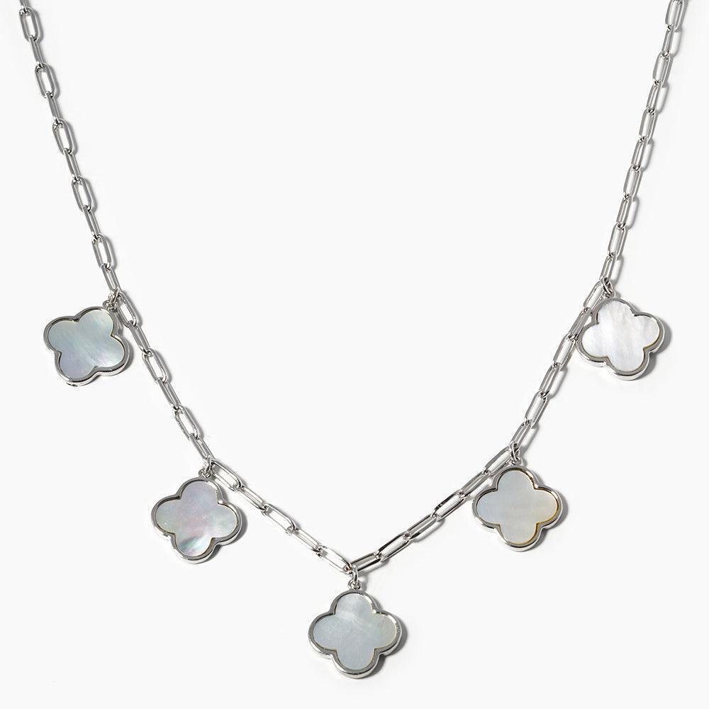 White White Gold Dipped Quatrefoil Pendant Station Necklace - Jewelry Store by Erik Rayo