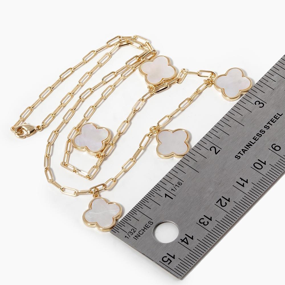 White White Gold Dipped Quatrefoil Pendant Station Necklace - Jewelry Store by Erik Rayo
