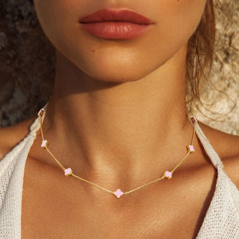 Pink Gold Dipped Quatrefoil Station Necklace - Jewelry Store by Erik Rayo