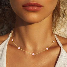 Load image into Gallery viewer, Pink Gold Dipped Quatrefoil Station Necklace
