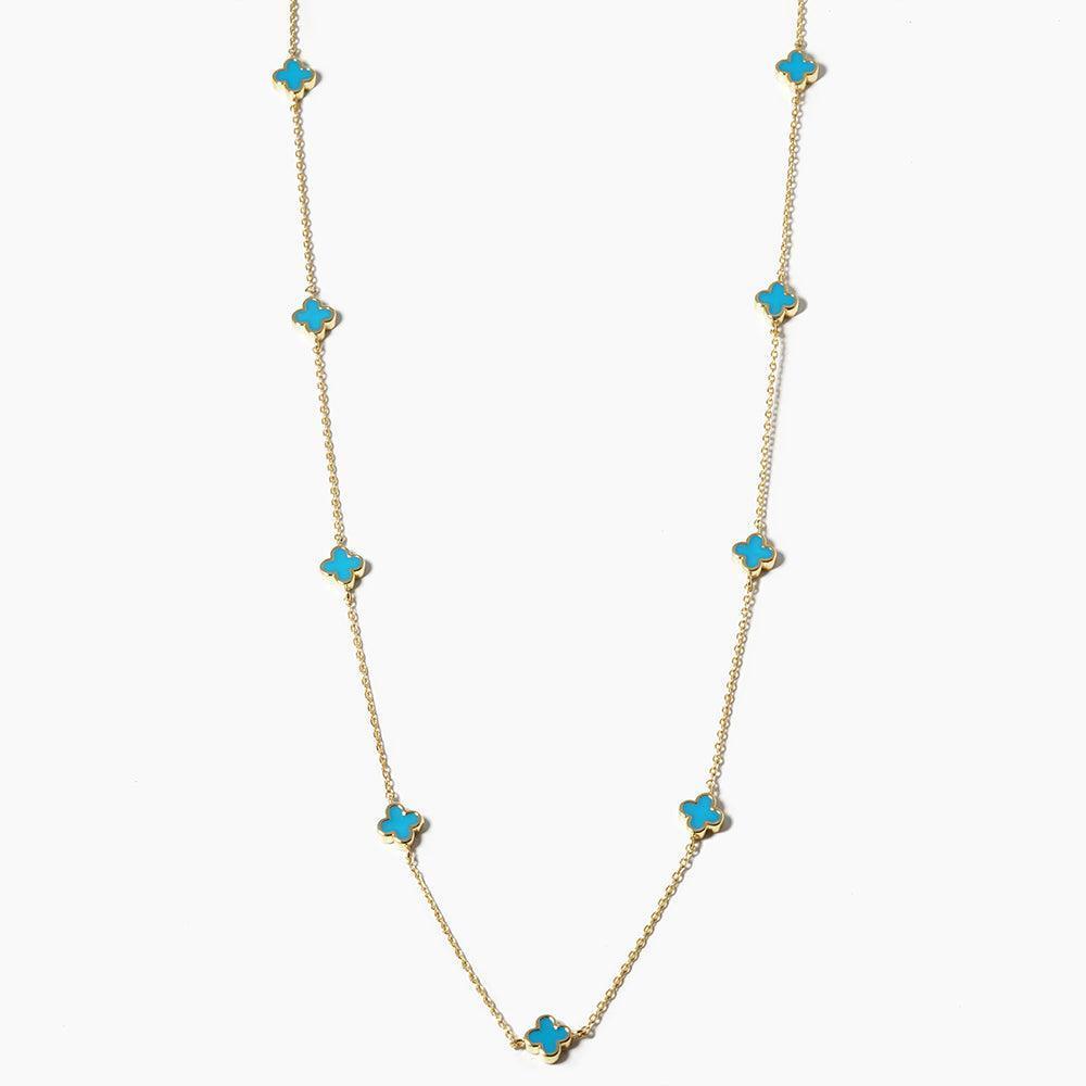 Turquoise Gold Dipped Quatrefoil Station Necklace - Jewelry Store by Erik Rayo