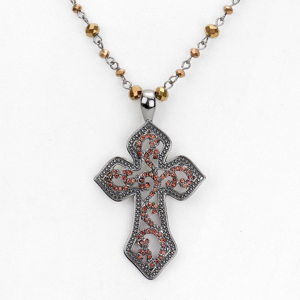 Hematite Rhinestone Embellished Metal Cross Pendant Necklace - Jewelry Store by Erik Rayo