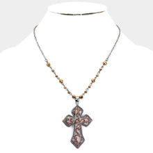 Load image into Gallery viewer, Hematite Rhinestone Embellished Metal Cross Pendant Necklace
