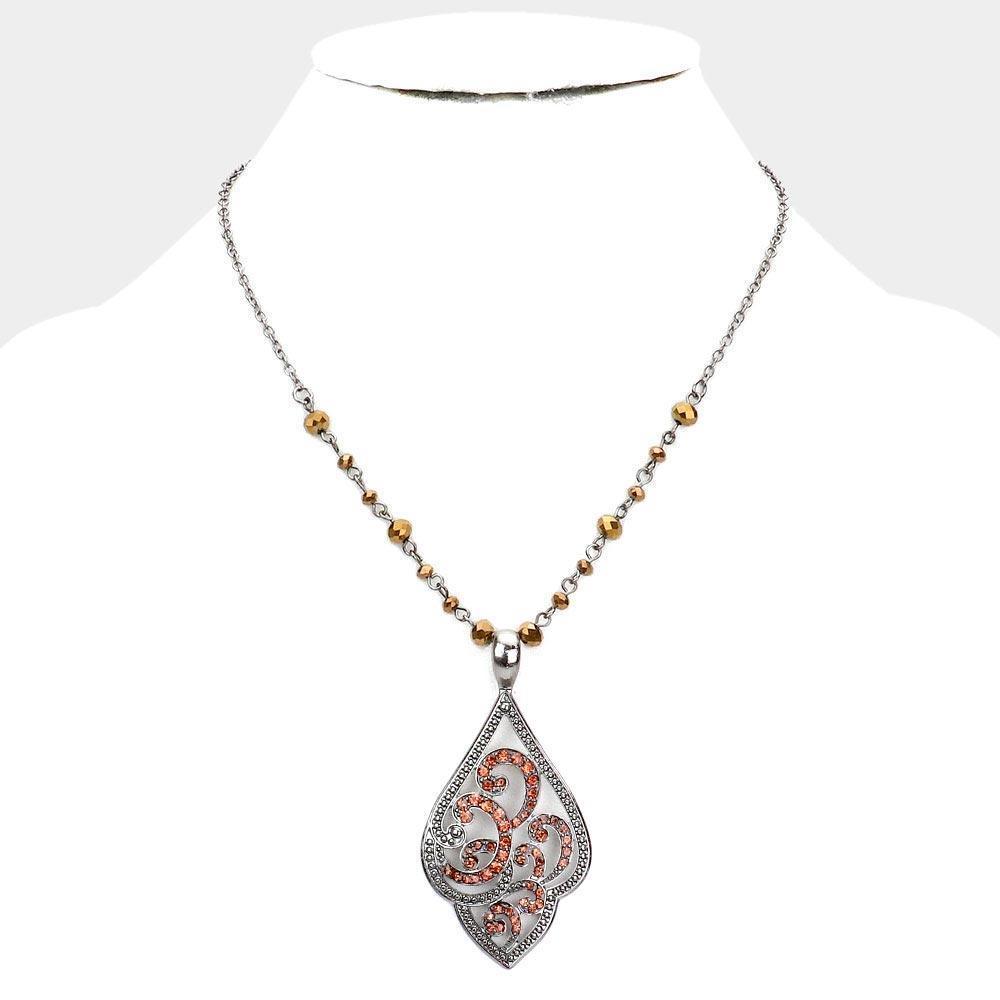 Hematite Rhinestone Embellished Metal Petal Pendant Necklace - Jewelry Store by Erik Rayo