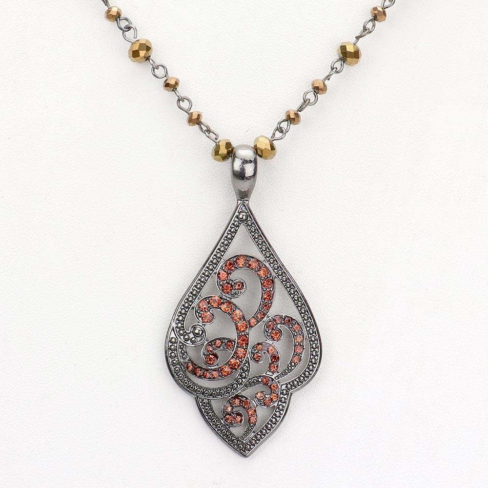 Hematite Rhinestone Embellished Metal Petal Pendant Necklace - Jewelry Store by Erik Rayo