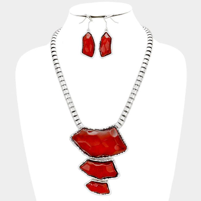 Red Abstract epoxy necklace