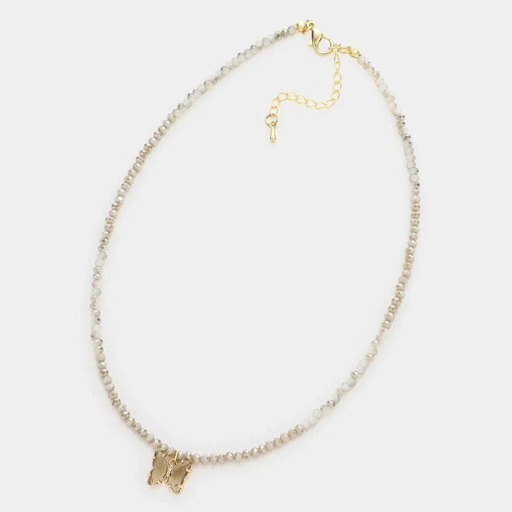 Butterfly Pendant Faceted Beaded Necklace - Jewelry Store by Erik Rayo