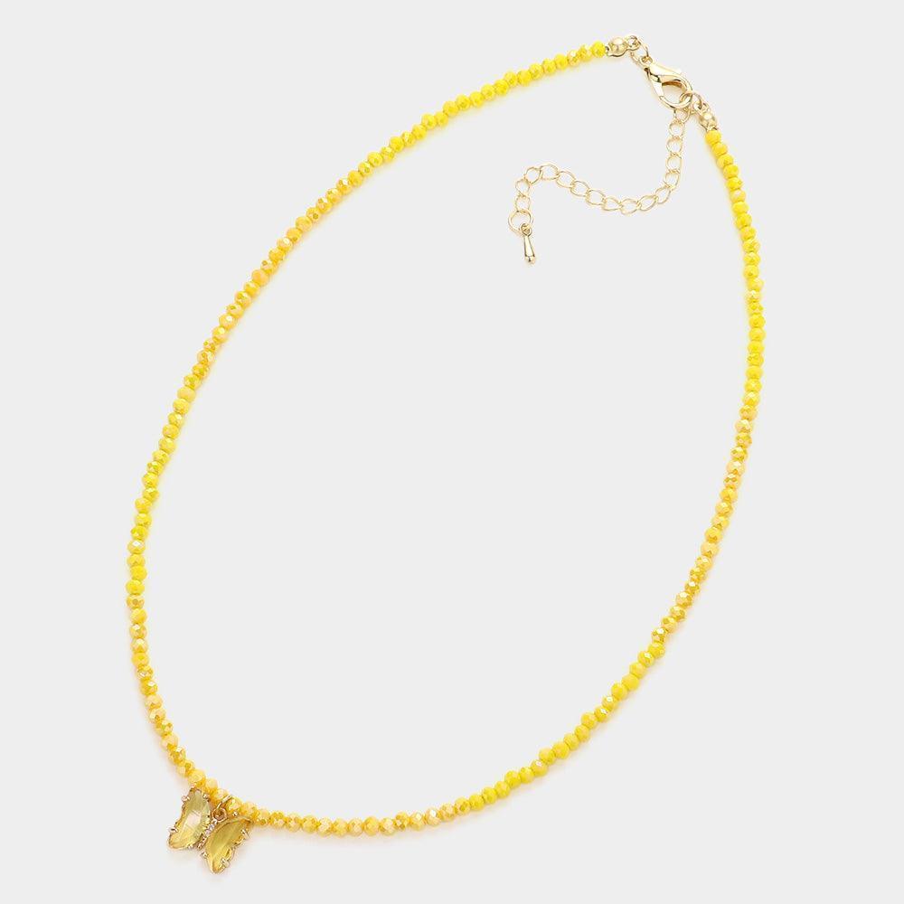 Yellow Butterfly Pendant Faceted Beaded Necklace - Jewelry Store by Erik Rayo