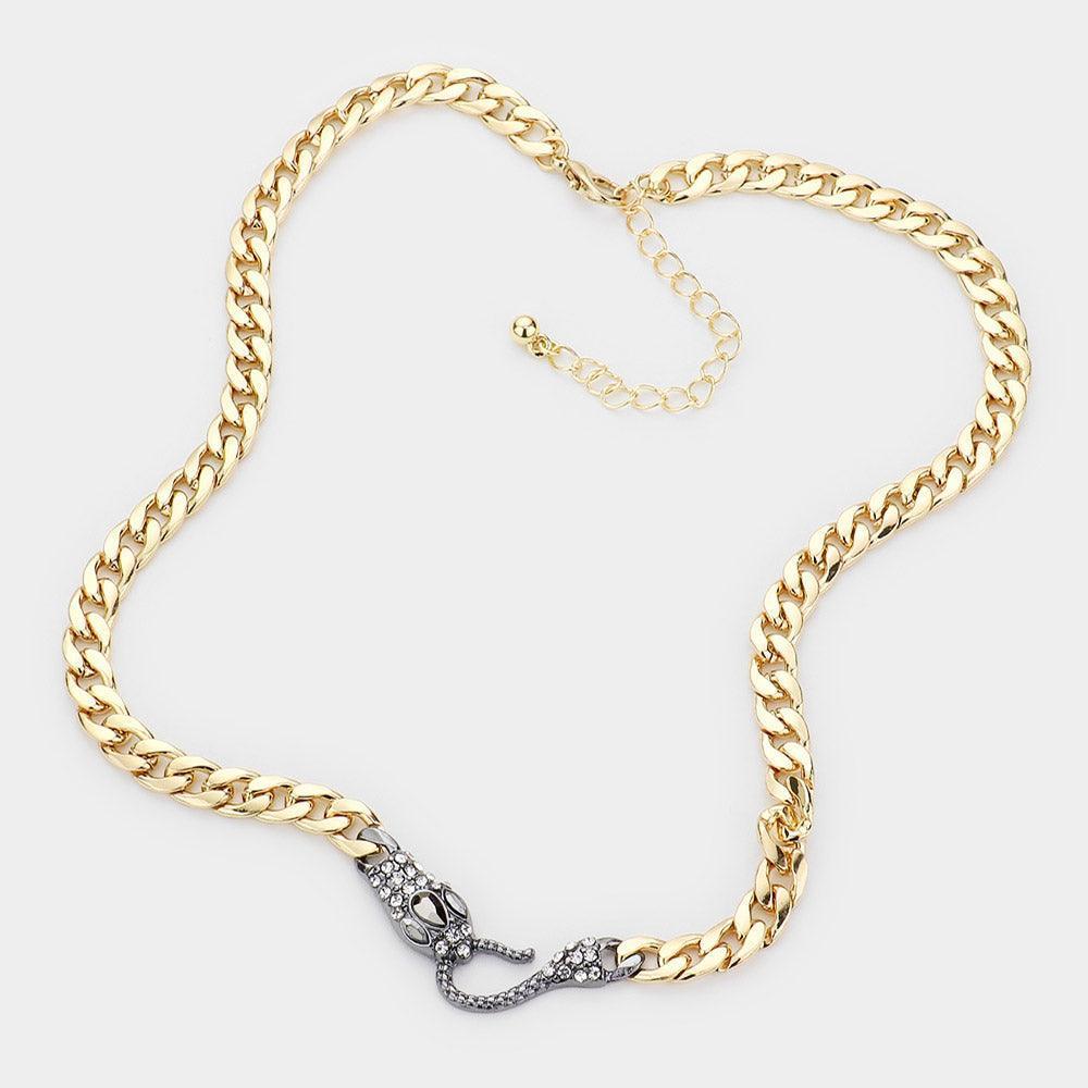 Two Tone Stone Embellished Snake Accented Necklace - Jewelry Store by Erik Rayo