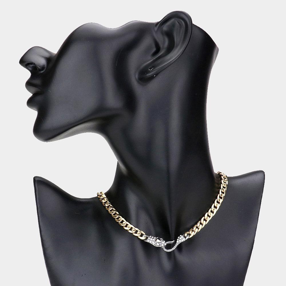 Two Tone Stone Embellished Snake Accented Necklace - Jewelry Store by Erik Rayo